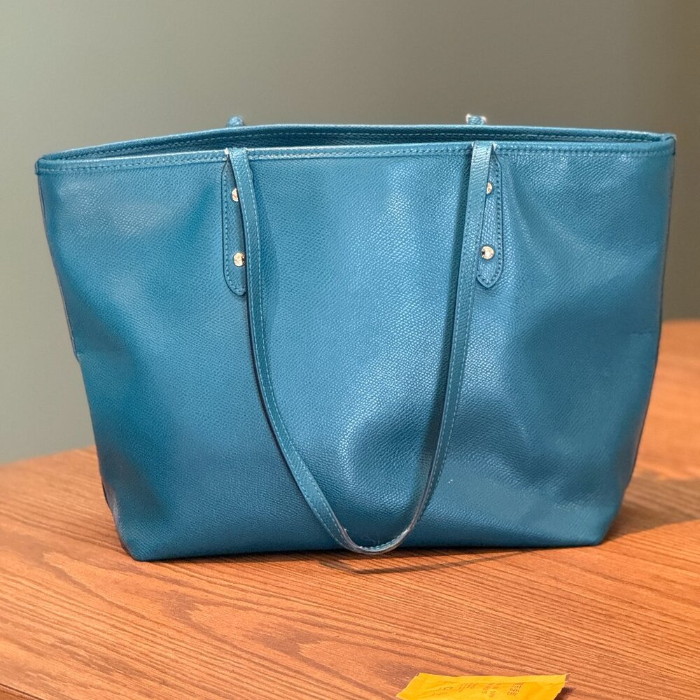 Coach Teal Pebbled Leather City Tote Shoulder Bag - Perfect Work Bag 🏙️ - Picture 9 of 13